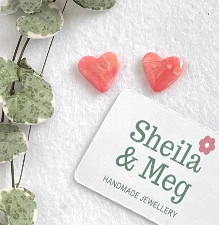 Faux Stones Heart Studs - Pink
