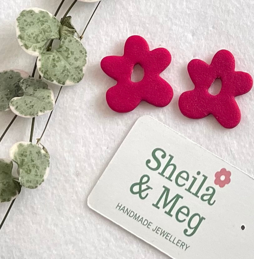 Abstract Flower Stud - Bright Pink
